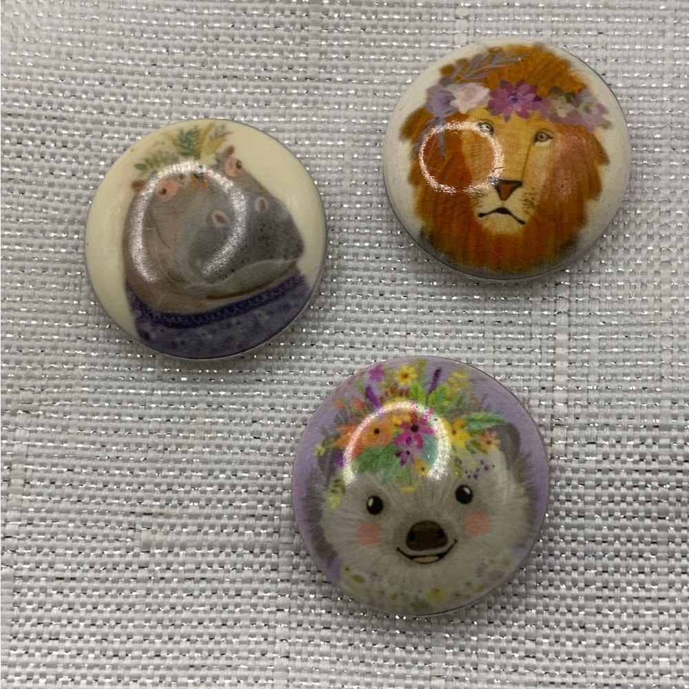 Snap Button Animal Charms - Set of 3 - Hippo, Lion & Hedgehog - 18mm/20mm